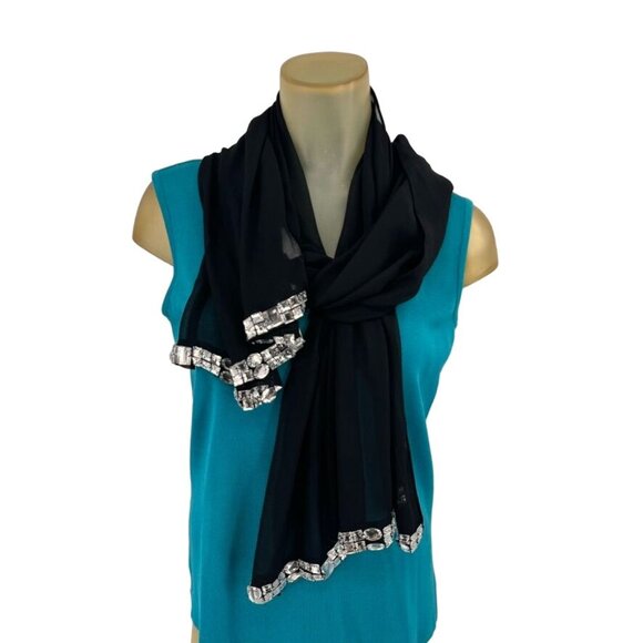 Steve Madden Black Sheer Scarf  Womens Accessory 70 X 20 new $48 - Picture 7 of 9